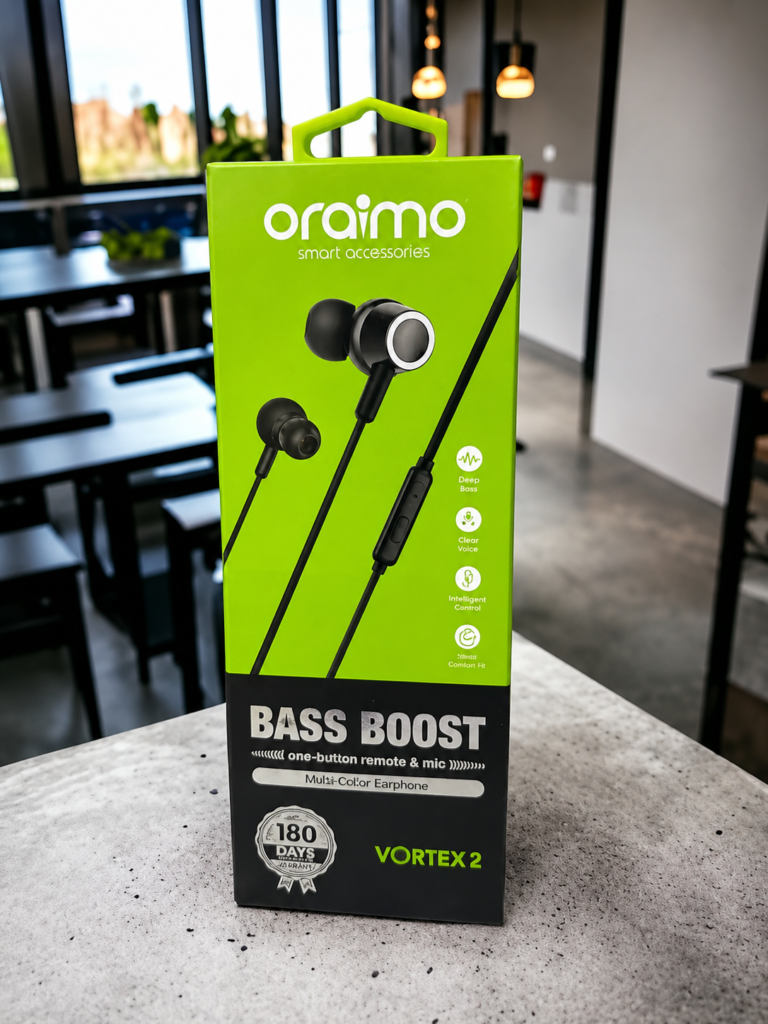 Oraimo Vortex 2 Wired Handsfree – Deep Bass Earphones with HD Mic | Original