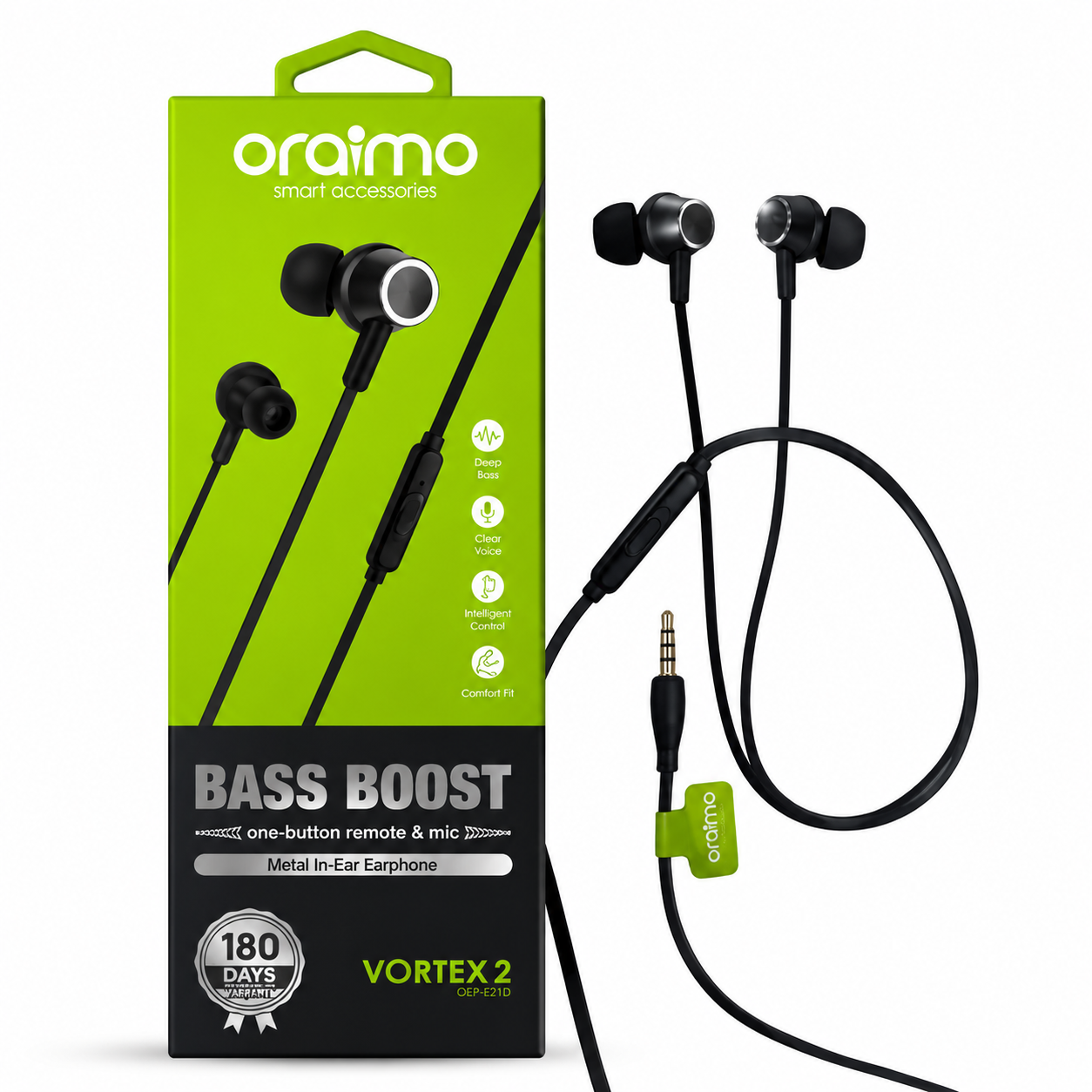Oraimo Vortex 2 Wired Handsfree β Deep Bass Earphones with HD Mic | Original - Image 3