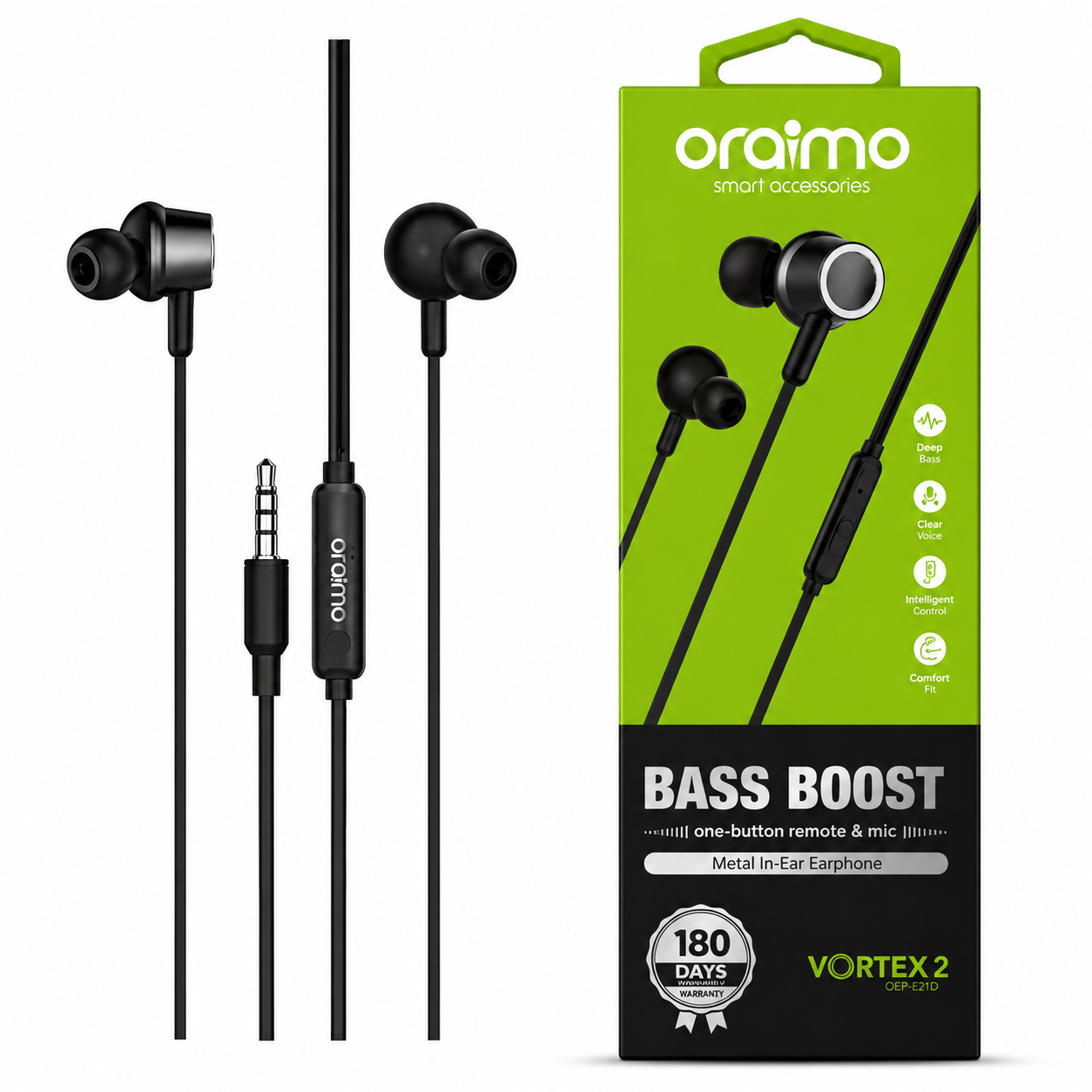 Oraimo Vortex 2 Wired Handsfree β Deep Bass Earphones with HD Mic | Original - Image 4