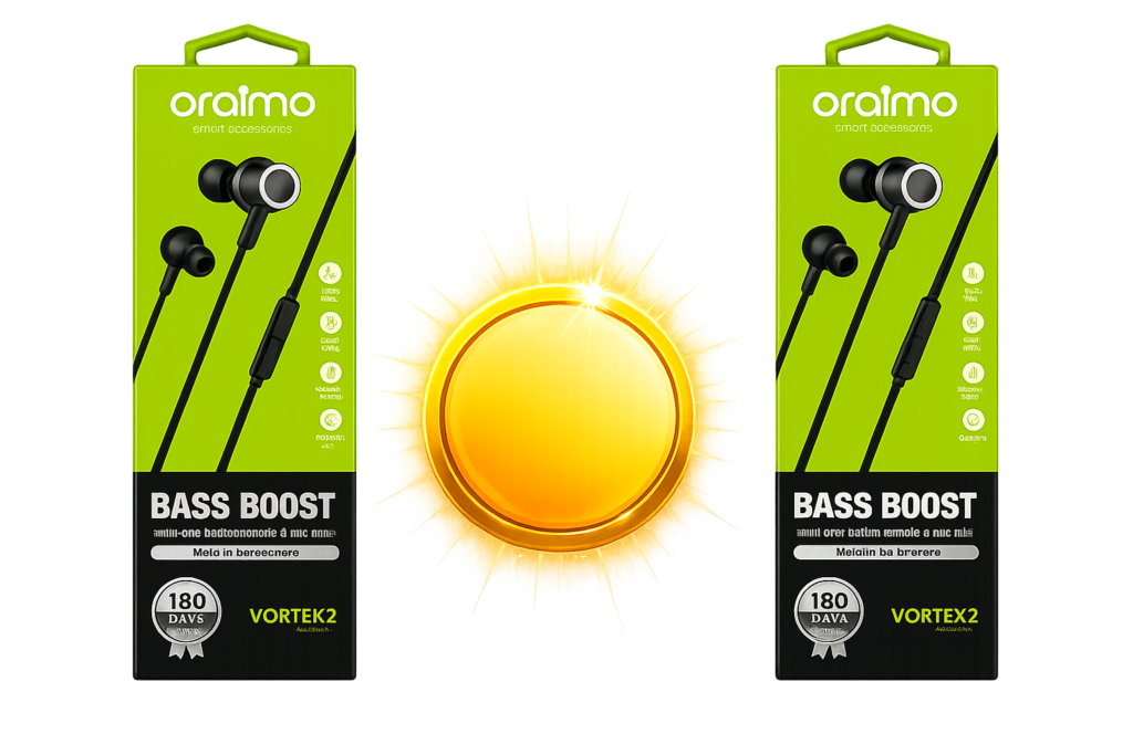 Oraimo Vortex 2 Wired Handsfree – Deep Bass Earphones with HD Mic Buy 1+1