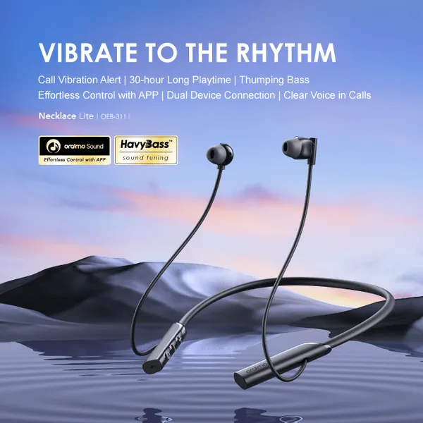 oraimo Necklace Lite OEB-311 Wireless Neckband Headphones – 30-Hour Playtime, Call Vibration & Deep Bass - Image 3